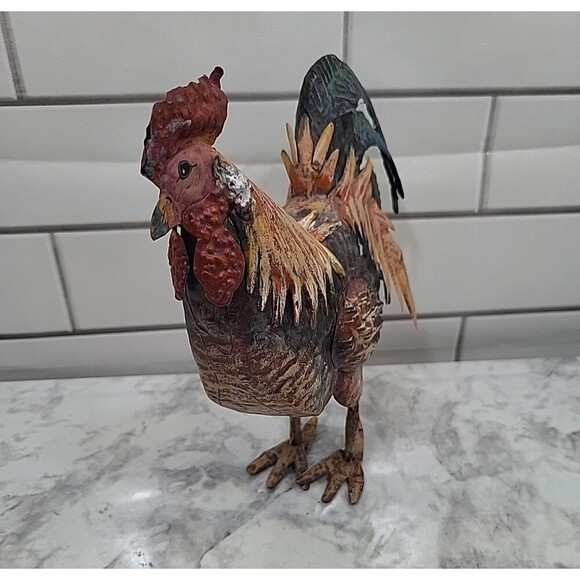Rooster Chicken Metal Decor & Drink Coasters Stoneware Country Farmhouse 3.75 - Picture 6 of 6